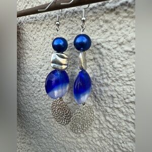 Chic Blue and Silver Drop Earrings